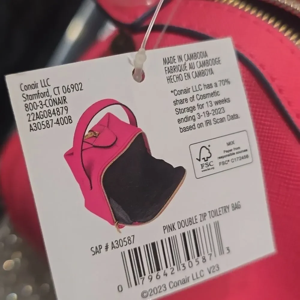 Scunci Double Zip‎ Toiletry Bag- Pink